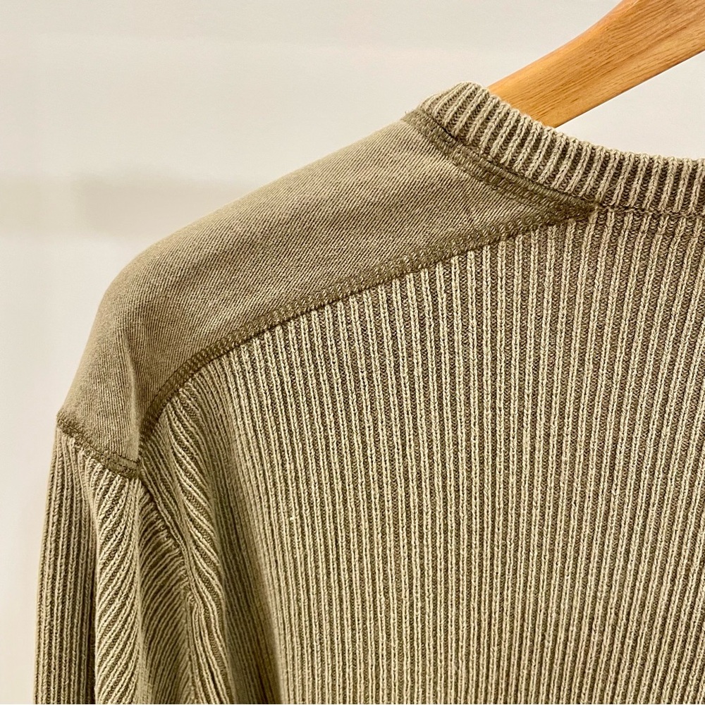 Vintage Wide Ribbed V-neck Sweater in Khaki Green - Picture 5 of 5